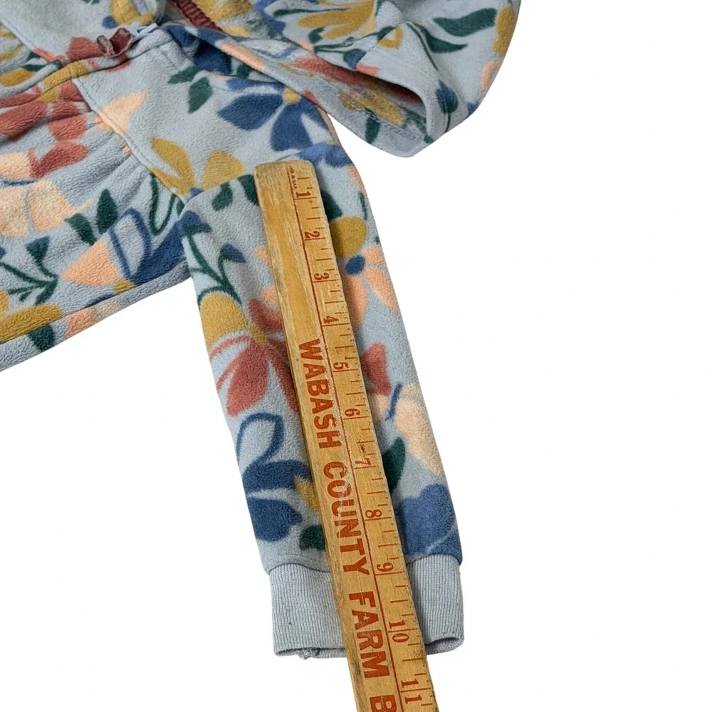 Carters 18M Baby Girl Floral Fleece Hooded Jumpsuit Blue Orange Zip Up Cozy Warm